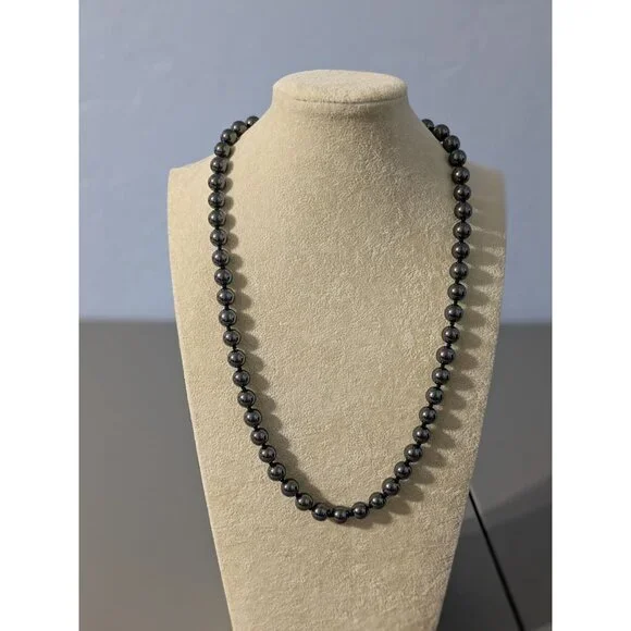 Hematite Beaded Necklace With Ornate Clasp - Picture 1 of 5
